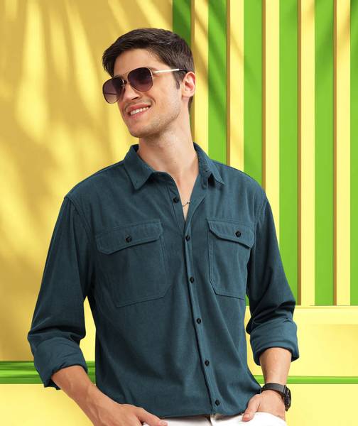 METRONAUT Men Self Design Casual Blue Shirt