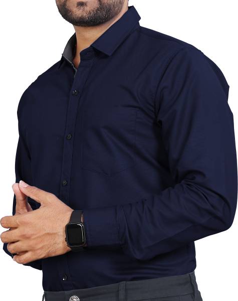 METRONAUT Men Solid Formal Dark Blue Shirt