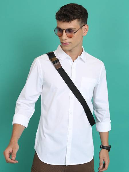 HIGHLANDER Men Solid Casual White Shirt