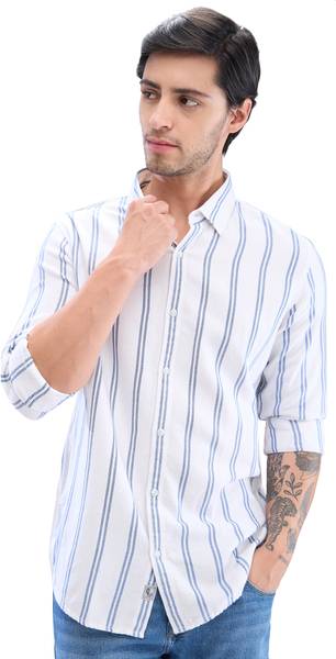 Spykar Men Striped Casual White Shirt