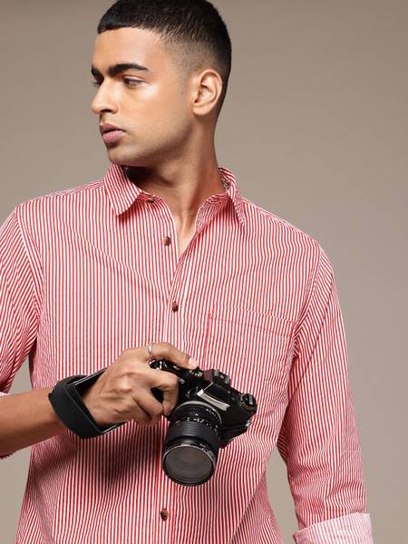 Roadster Men Striped Casual White Shirt