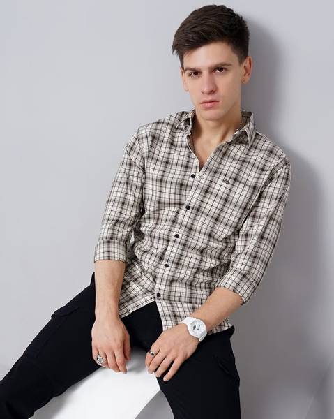 Jai Textiles Men Checkered Casual Khaki Shirt