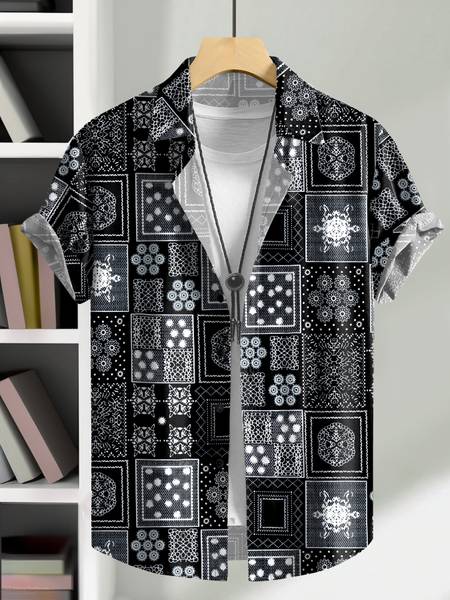 GCrown Men Printed Casual Black Shirt