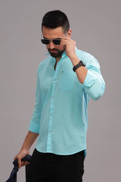 BS BLUE SQUAD Men Solid Casual Blue Shirt
