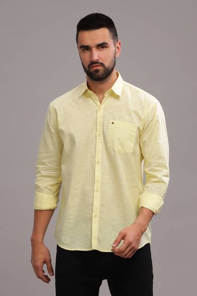 BS BLUE SQUAD Men Solid Casual Yellow Shirt