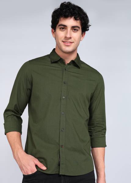 BEING HUMAN Men Solid Casual Green Shirt