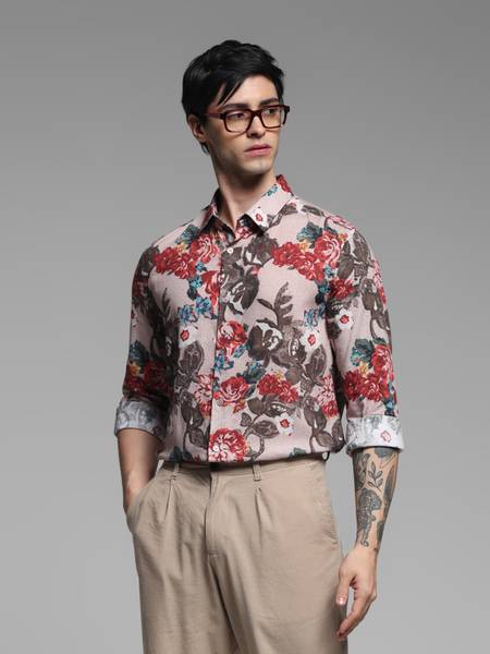 JACK & JONES Men Floral Print Casual Brown Shirt