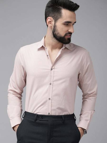 THE BEAR HOUSE Men Solid Formal Pink Shirt