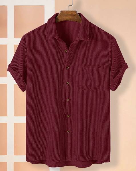 EyeBogler Men Self Design Casual Red Shirt