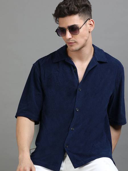 HERE&NOW Men Solid Casual Blue Shirt