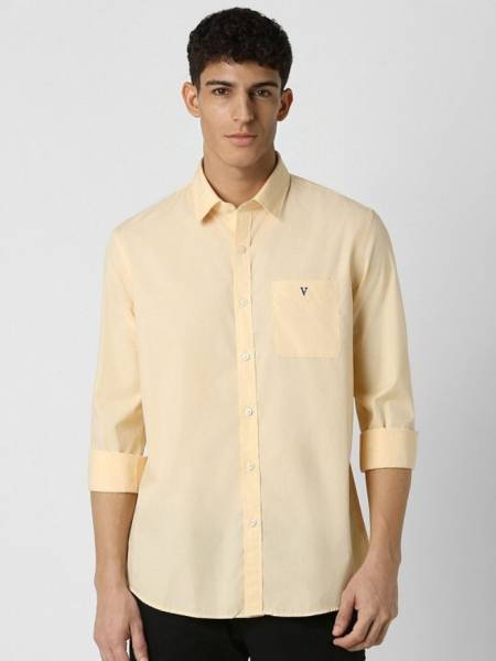 VAN HEUSEN Men Solid Formal Yellow Shirt