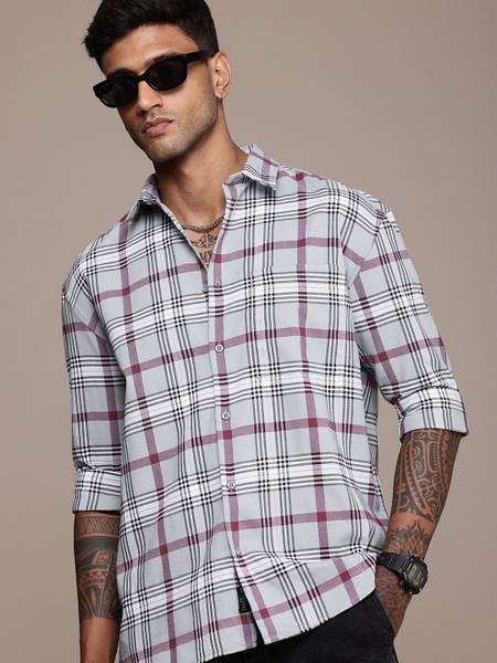 Roadster Men Checkered Casual Grey Shirt