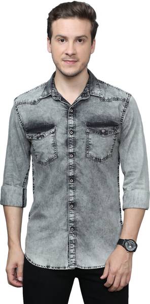 CAZZBA Men Solid Casual Grey, Black Shirt