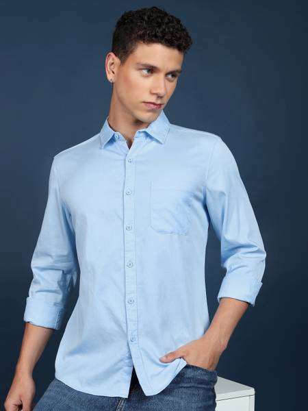 HIGHLANDER Men Solid Casual Blue Shirt
