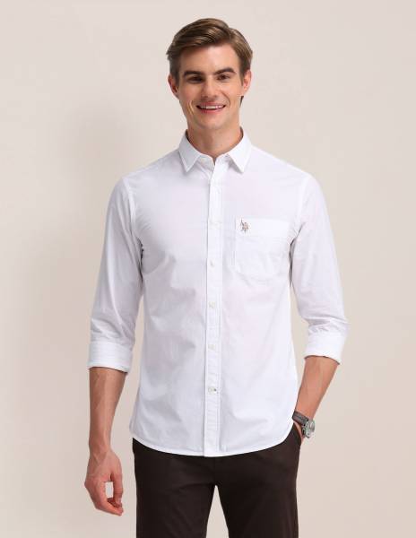 U.S. POLO ASSN. Men Solid Casual White Shirt