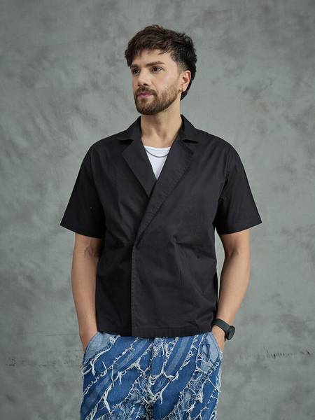 FUGAZEE Men Solid Casual Black Shirt