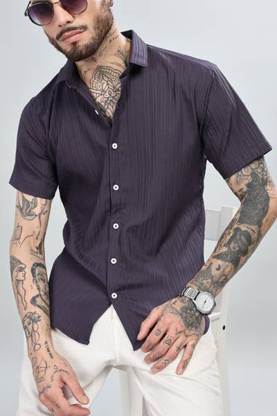 MILDIN Men Self Design Casual Grey Shirt