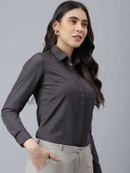 Hancock Women Self Design Formal Black Shirt