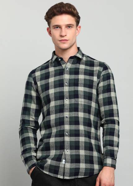 INTEGRITI Men Checkered Casual Green Shirt