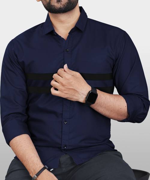 VeBNoR Men Solid Casual Dark Blue Shirt