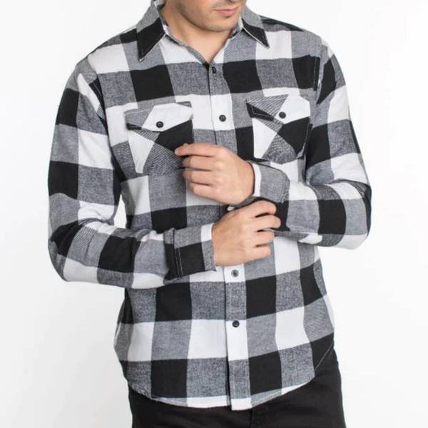 Ziyan tex Men Checkered Casual Black Shirt