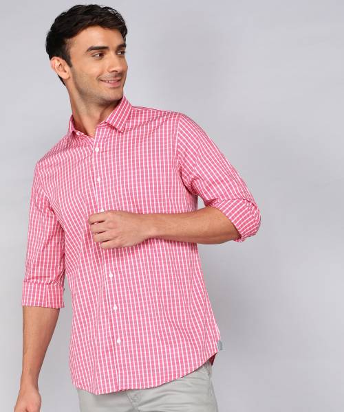 VAN HEUSEN Men Checkered Formal Pink Shirt