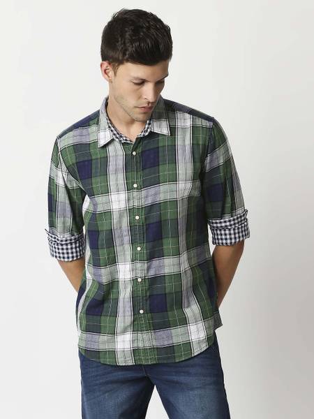 Pepe Jeans Men Checkered Casual Green Shirt