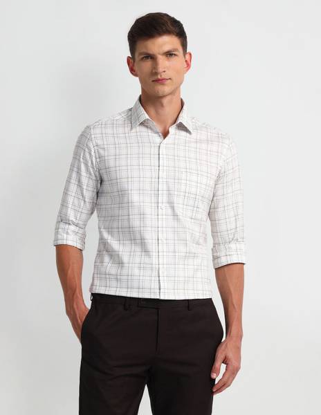 ARROW Men Checkered Formal White Shirt