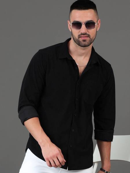 HERE&NOW Men Solid Casual Black Shirt