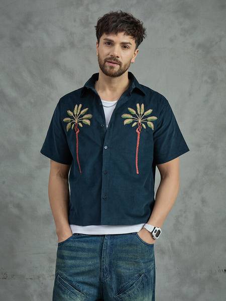 FUGAZEE Men Self Design Casual Dark Blue Shirt