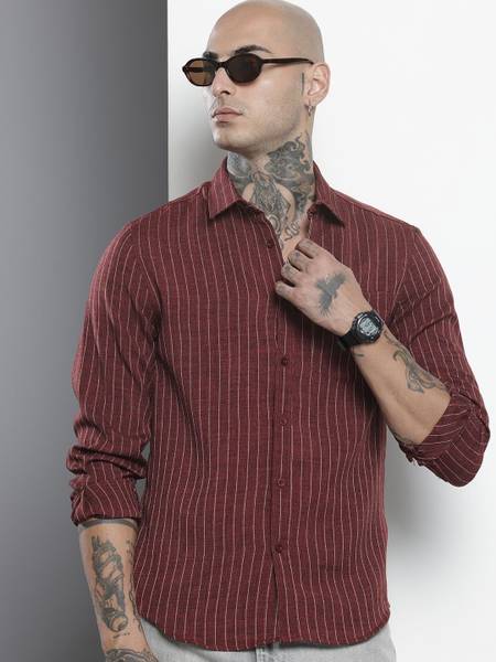 The Indian Garage Co. Men Striped Casual Maroon Shirt