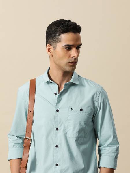 Mr Bowerbird Men Solid Casual Blue Shirt
