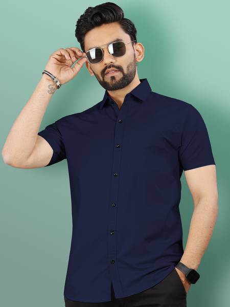 VeBNoR Men Solid Casual Blue Shirt
