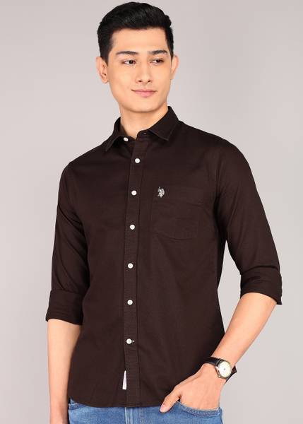 U.S. POLO ASSN. Men Solid Casual Brown Shirt