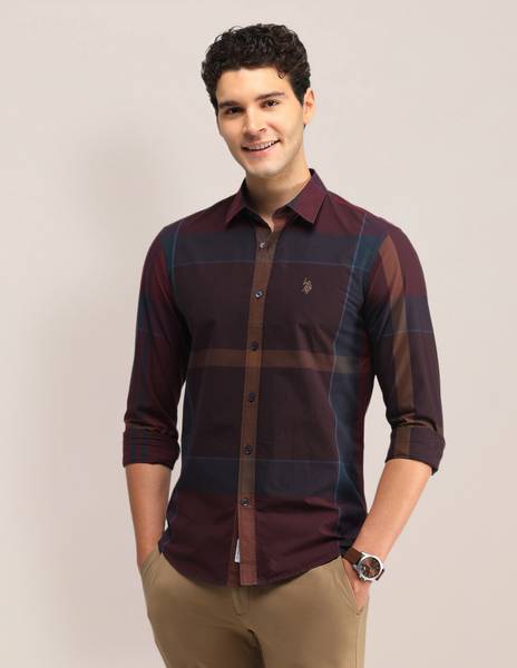 U.S. POLO ASSN. Men Checkered Casual Red Shirt