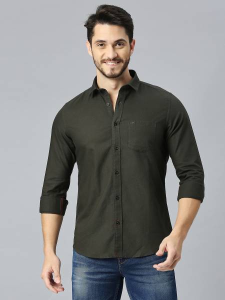 KILLER Men Solid Casual Dark Green Shirt