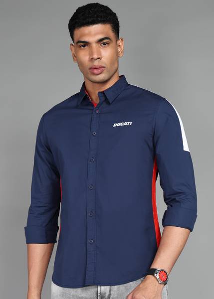 DUCATI Men Solid Casual Dark Blue Shirt
