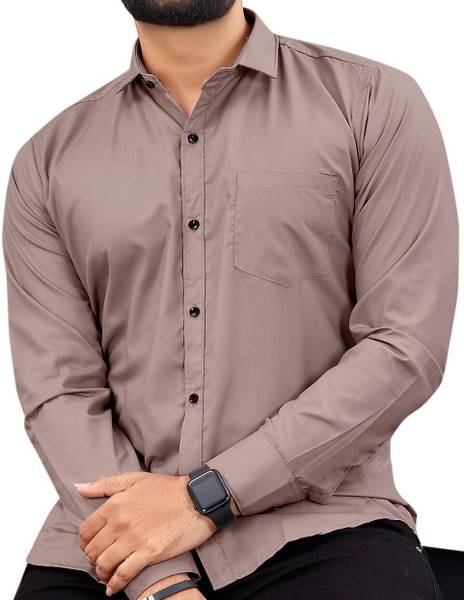 Refresh Men Solid Formal Pink Shirt