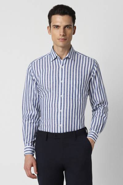 VAN HEUSEN Men Striped Formal Blue, White Shirt