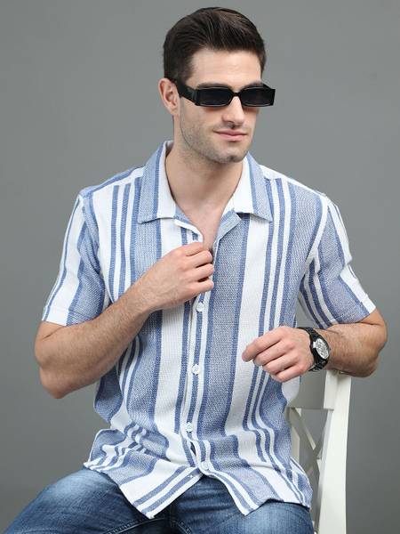 HERE&NOW Men Striped Casual Blue Shirt