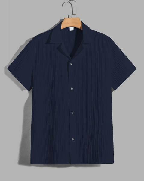 METRONAUT Men Self Design Casual Dark Blue Shirt