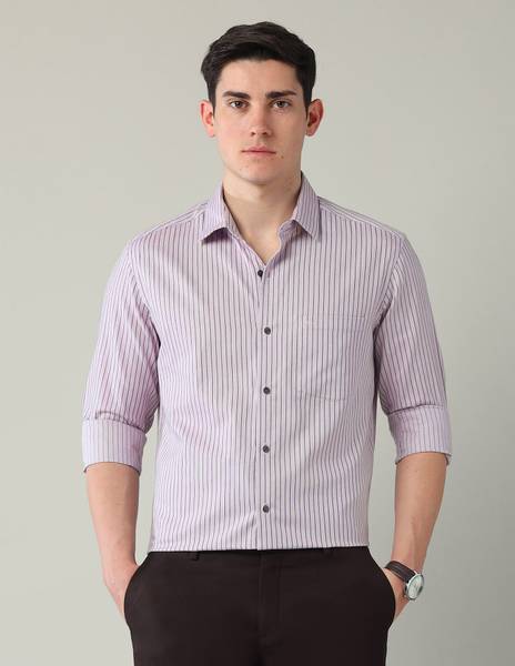 ARROW Men Striped Formal Brown Shirt