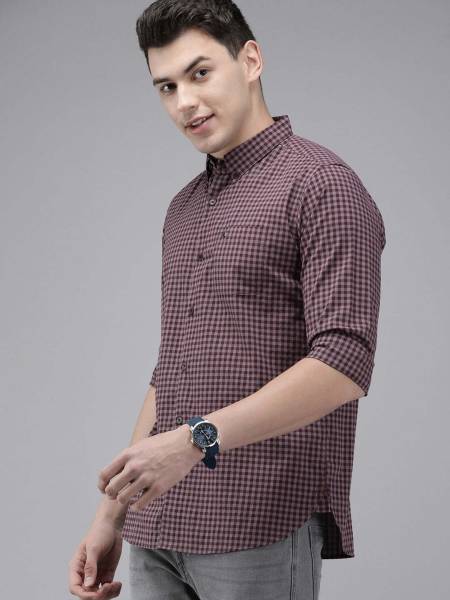 THE BEAR HOUSE Men Checkered Casual Maroon Shirt