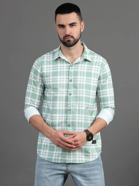 CAZZBA Men Checkered Casual Green Shirt