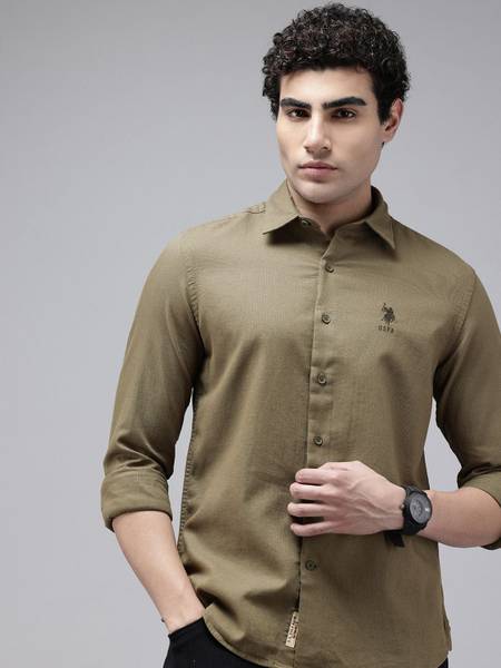 U.S. Polo Assn. Denim Co. Men Solid Casual Dark Green Shirt