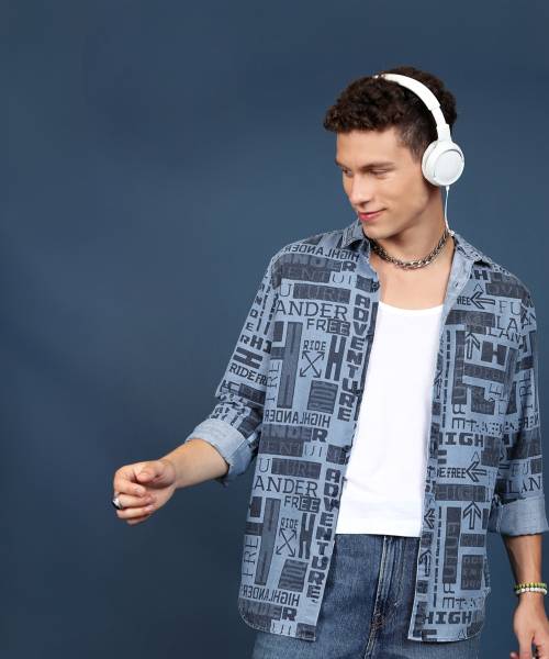 HIGHLANDER Men Printed Casual Blue, Dark Blue, Light Blue Shirt