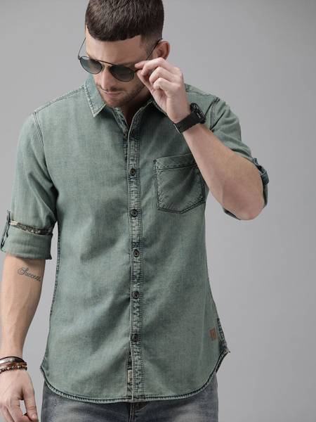 Roadster Men Solid Casual Green Shirt