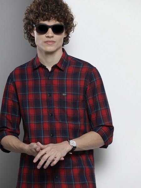 The Indian Garage Co. Men Checkered Casual Red Shirt