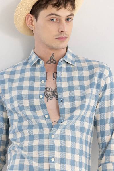 Jai Textiles Men Checkered Casual Blue Shirt