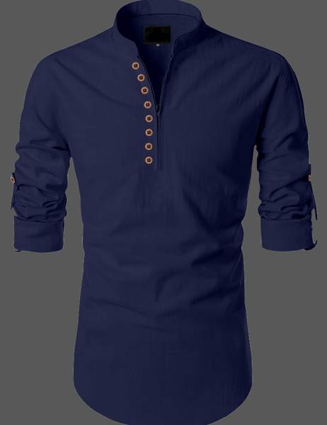 SOPANI Men Solid Casual Dark Blue Shirt